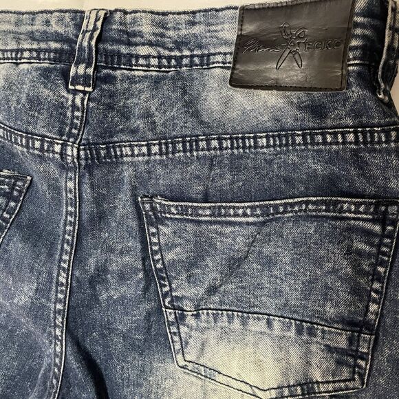 Marc  Ecko Cut & Sew  Men’s  Distressed  Moto Patchwork Jeans  30X30 Y2K 90s Vnt - Picture 8 of 11